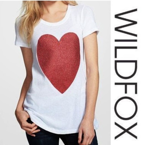 Wildfox Red Glitter Heart T-shirt White - Picture 1 of 2